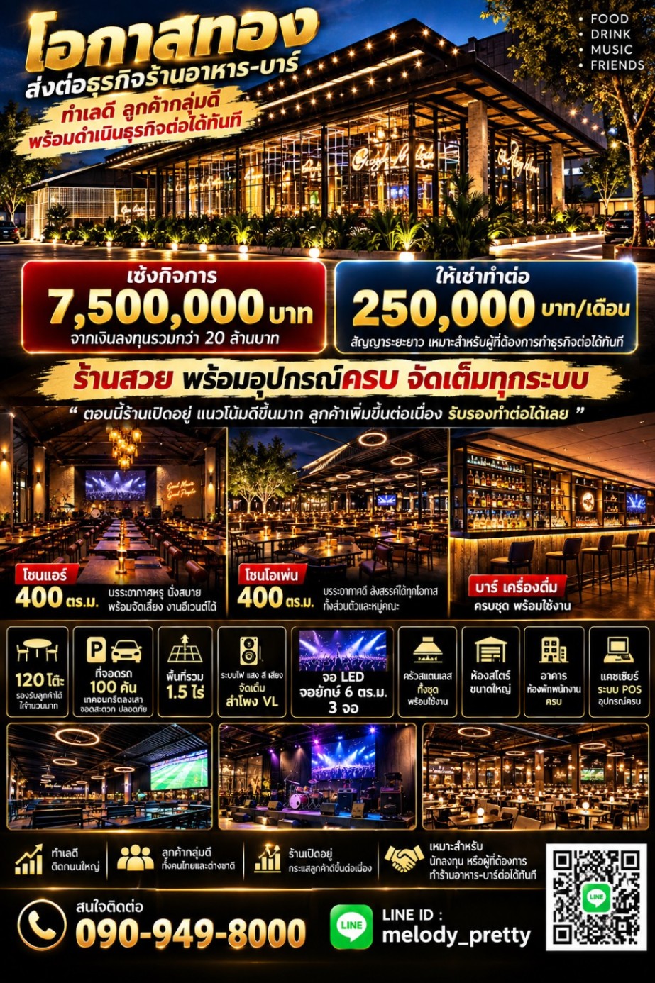 เซ้ง เช่า ร้านอาหาร ร้านกินดื่มชื่อดัง ริมถนนราชพฤกษ์