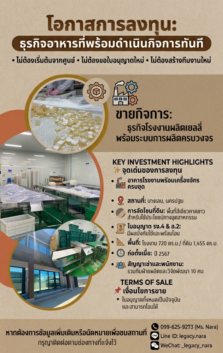 🏭 โอกาสลงทุนในธุรกิจอาหารที่พร้อมสร้างรายได้ทันที นครปฐม